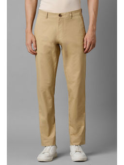 Louis Philippe - Men Khaki Slim Fit Solid Flat Front Casual Trousers