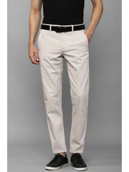Louis Philippe - Men Cream Slim Fit Solid Flat Front Casual Trousers