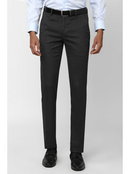 Peter England - Men Black Textured Slim Fit Formal Trousers