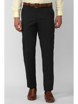 Peter England - Men Black Textured Slim Fit Formal Trousers