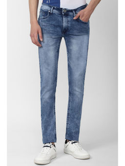 Peter England - Men Blue Mid Wash Tapered Jeans