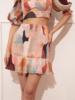 RSVP by Nykaa Fashion - Multicolor Smocking Abstract Mini Skirt