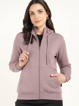 Hancock - Mauve Women Front Open Fleece Hooded Neck Hoodie