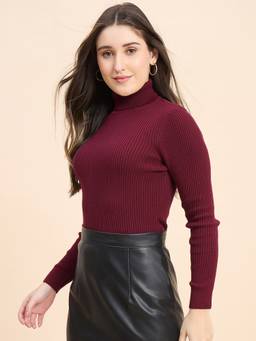 98 Degree North - Burgundy Women Turtle Neck Pullover Sweater