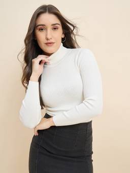 98 Degree North - White Women Turtle Neck Pullover Sweater