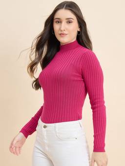 98 Degree North - Pink Women High Neck Pullover Sweater