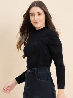 98 Degree North - Black Women High Neck Pullover Sweater
