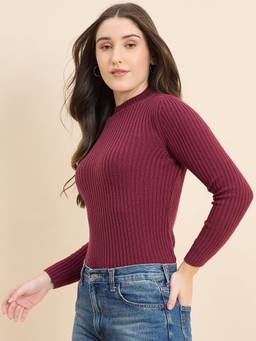 98 Degree North - Burgundy Women High Neck Pullover Sweater