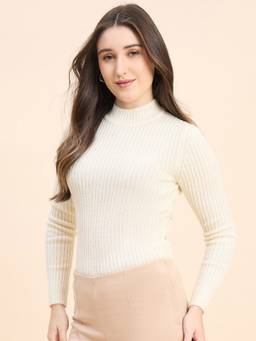 98 Degree North - Off White Women High Neck Pullover Sweater