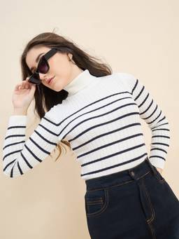 98 Degree North - White Women Turtle Neck Pullover Sweater