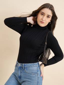 98 Degree North - Black Women Turtle Neck Pullover Sweater