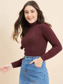 98 Degree North - Burgundy Women Turtle Neck Pullover Sweater