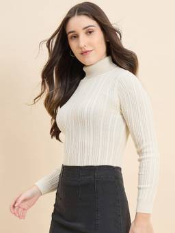 98 Degree North - Cream Women Turtle Neck Pullover Sweater