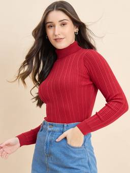 98 Degree North - Red Women Turtle Neck Pullover Sweater