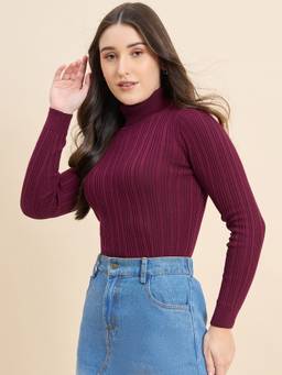 98 Degree North - Wine Women Turtle Neck Pullover Sweater