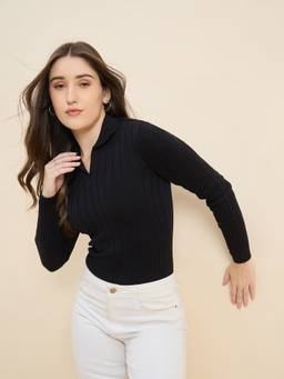 98 Degree North - Black Women Collar Neck Pullover Sweater