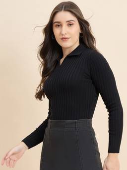 98 Degree North - Black Women Collar Neck Pullover Sweater