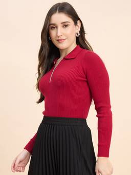 98 Degree North - Maroon Women Collar Neck Pullover Sweater