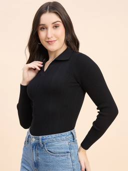 98 Degree North - Black Women Collar Neck Pullover Sweater