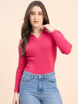 98 Degree North - Pink Women Collar Neck Pullover Sweater