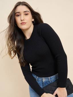 98 Degree North - Black Women Round Neck Pullover Sweater