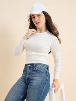 98 Degree North - Off White Women Round Neck Pullover Sweater