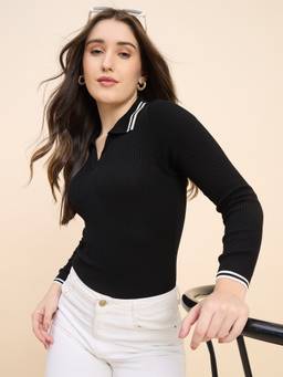 98 Degree North - Black Women Collar Neck Pullover Sweater