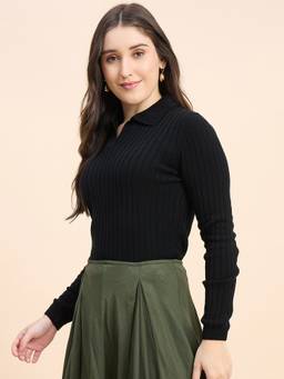 98 Degree North - Black Women Collar Neck Pullover Sweater