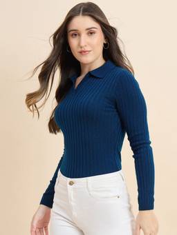 98 Degree North - Teal Women Collar Neck Pullover Sweater