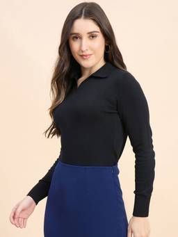 98 Degree North - Black Women Collar Neck Pullover Sweater