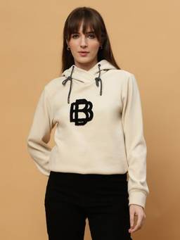 Beatnik - Cream Casual Hooded Neck Hoodie