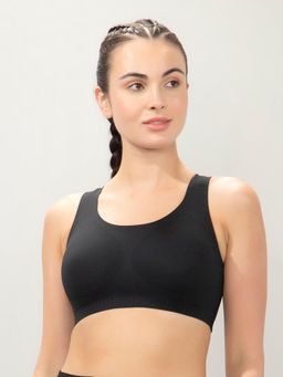 Amante - Women Black Round Neck High Impact Bonded Sports Bra with Criss Cross Back
