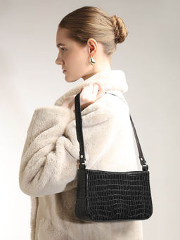 VERO MODA - Black Croc Embossed Shoulder Bag