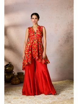 Masaba - Red Nomadic Tribe Tunic with Sharara (Set of 2)