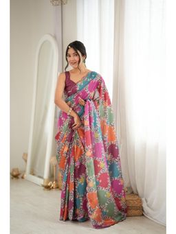 Nyri - Beautiful Printed Mirror Work Chinon Saree