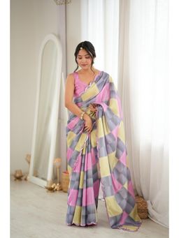 Nyri - Multi-Color Beautiful Printed Mirror Work Chinon Saree