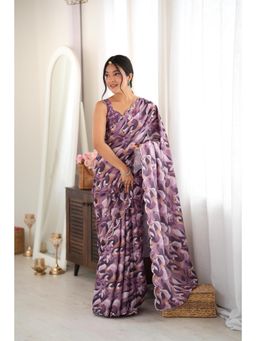 Nyri - Purple Beautiful Printed Mirror Work Chinon Saree