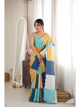 Nyri - Multi-Color Beautiful Printed Mirror Work Chinon Saree