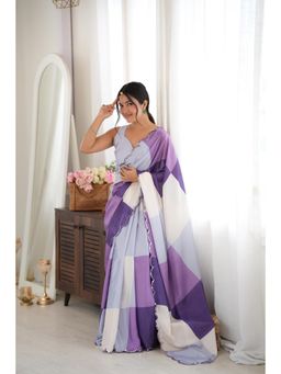 Nyri - Purple Beautiful Printed Mirror Work Chinon Saree