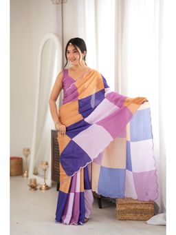 Nyri - Multi-Color Beautiful Printed Mirror Work Chinon Saree