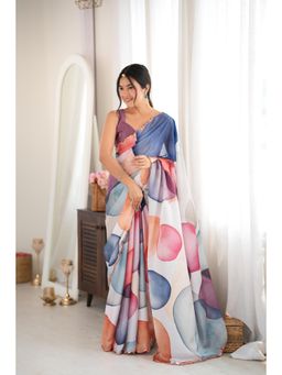 Nyri - Multi-Color Beautiful Printed Mirror Work Chinon Saree