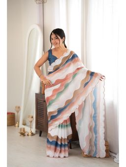 Nyri - Multi-Color Beautiful Printed Mirror Work Chinon Saree