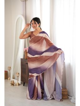 Nyri - Multi-Color Beautiful Printed Mirror Work Chinon Saree