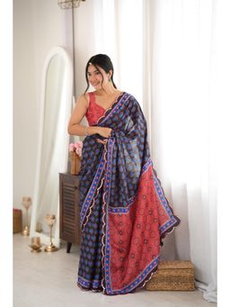 Nyri - Multi-Color Beautiful Printed Mirror Work Chinon Saree