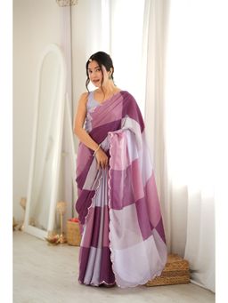 Nyri - Purple Beautiful Printed Mirror Work Chinon Saree