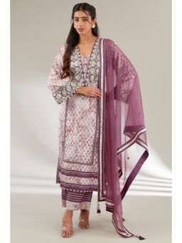 Ajiesh Oberoi - Purple Long Kurta with Palazzo and Dupatta (Set of 3)