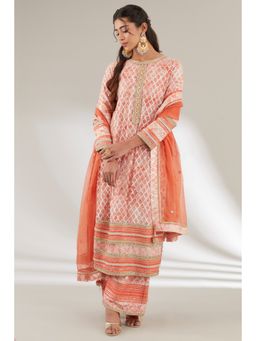 Ajiesh Oberoi - Orange Embroidered Kurta with Palazzo and Dupatta (Set of 3)