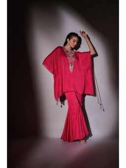 Ajiesh Oberoi - Pink Flora Short Kaftan with Flared Sharara (Set of 2)