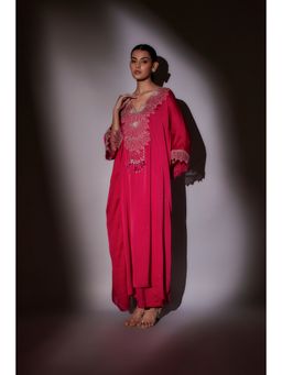 Ajiesh Oberoi - Pink Roli Long Kaftan with Palazzo (Set of 2)