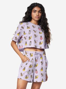 The Souled Store - Official Tom & Jerry Lavender Pattern T-Shirt with Shorts (Set of 2)